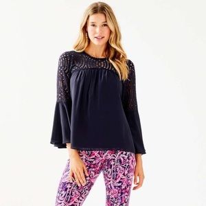 Lilly Pulitzer Amenna Blouse in Navy Blue, Size 16
